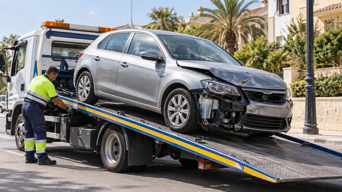 Coche averiado cargado en una grúa